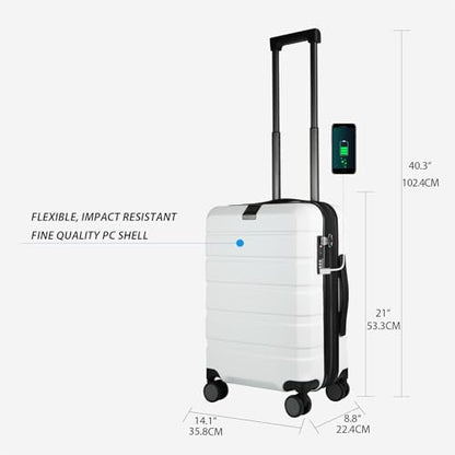 KROSER Hardside Expandable Carry On Luggage with Spinner Wheels & Built-in TSA Lock, Durable Suitcase Rolling Luggage with USB Port, Carry-On 20-Inch, White - color: White