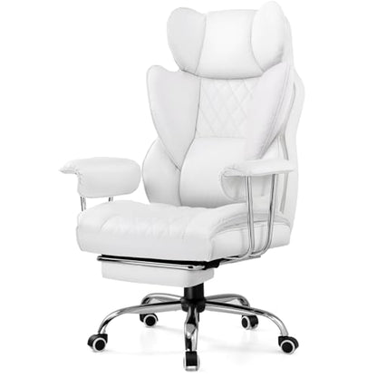 GTPLAYER Gaming Chair,Office Chair with Pocket Spring Lumbar Support, Ergonomic Comfortable Wide Office Desk Computer Chair with Outward Fixed Soft Armrests and Footrest,(PU Leather, White) - color: White