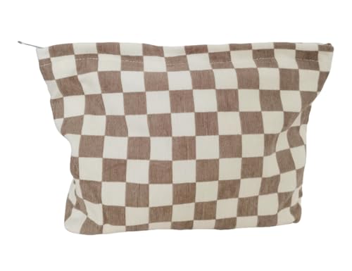 SxoSyo Checkered Cosmetic Bags, Canvas Makeup Bag Purse, Beige | travel toiletry zipper pouch, make up brushes bag, purse organizer pouches - color: Beige, style: Chessboard