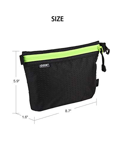 GOX Ultra Light Carry On Small Zipper Pouch, Toiletry Bag, Packing Sack, Makeup Bag, Digital bag,Watre Repellent Nylon (Black) - color: Black