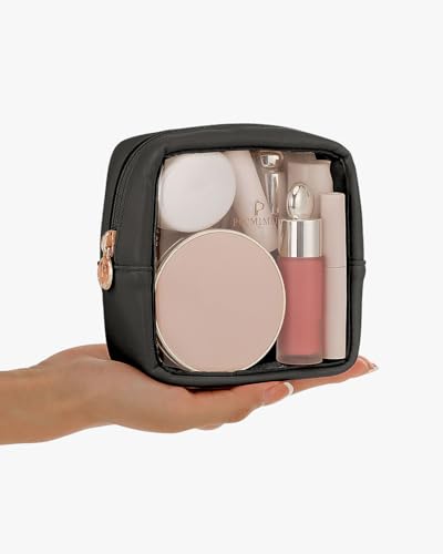 Pocmimut Clear Makeup Bag, Easy to Find Mini Makeup Bag for Purse, Travel Makeup Bag for Car, Compact Cosmetic Pouch for Daily Essentials,Black - color: Black, style: Mini