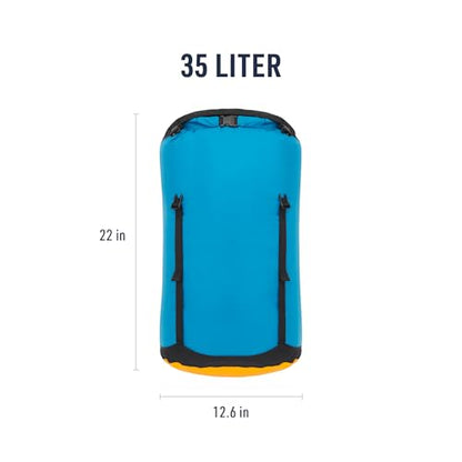 Sea to Summit eVac Compression Dry Bag, Waterproof Compression Sack, 35 Liter, Turkish Tile Blue - color: Turkish Tile Blue, style: 35 Liter