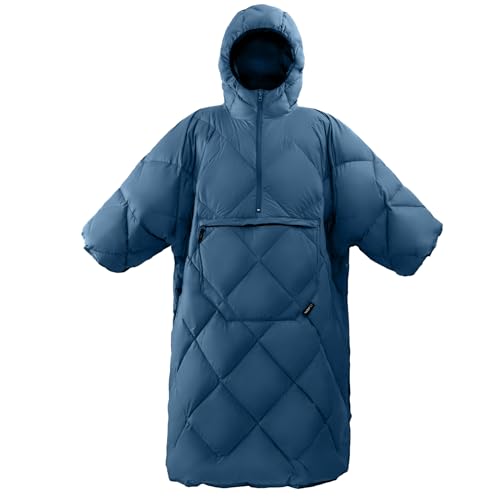 ATEPA Wearable Sleeping Bag Blanket Poncho, Recycled Water-Resistant Camping Poncho, Stadium Blanket for Outdoor Sports - color: Blue