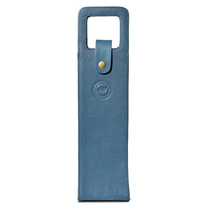 Premium Collection Single Bottle Wine Tote, Blue | Genuine Leather, Secure Locking Strap, Elegant & Durable, Sophisticated Gift for Wine Enthusiasts - color: Blue