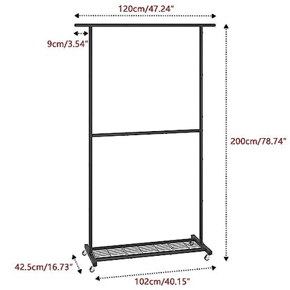 Sywhitta Double Rod Clothing Garment Rack, Rolling Coat Hanger with Bottom Mesh, Clothing Rack for Hanging Clothes, Coats, Skirts, Sweaters, Black - color: Black, size: With mesh