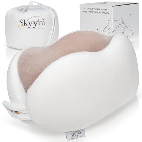 Women's Small Fitted Neck Pillow for Traveling, Memory Foam Travel Pillow, Travel Neck Pillows for Airplanes, Travel Essentials for Flying, Plane Pillow in Taupe and White - color: Taupe and White