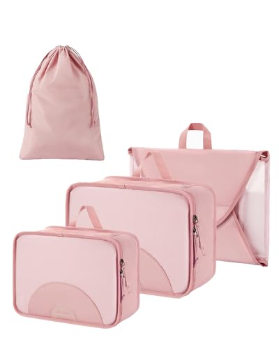 BAGSMART Garment Folder Packing Cubes for Travel, 4 Set Lightweight Travel Cubes for Wrinkle Free, Durable Suitcase Organizers Bag Set for Travel Essentials Baby Pink - color: Baby Pink