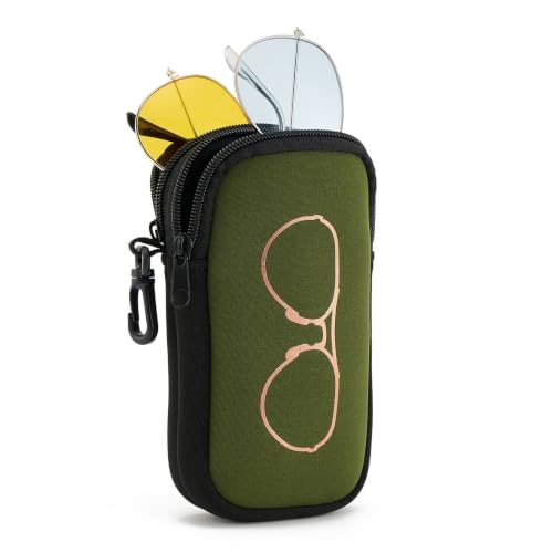 WOZEAH Double Eyeglass Case with 2 Compartments, Travel Eyewear Organizer for Two Pairs of Glasses - color: Army Green