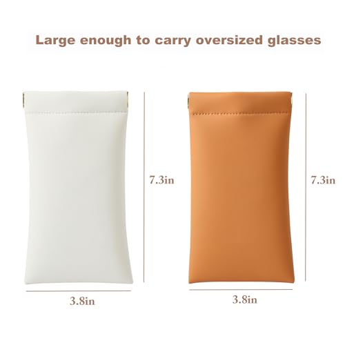 Squeeze Top Sunglass Case, New Organosilicon Soft PU Leather Eyeglass Glass Case Travel Large Sunglasses Pouch - color: Creamy White+orange