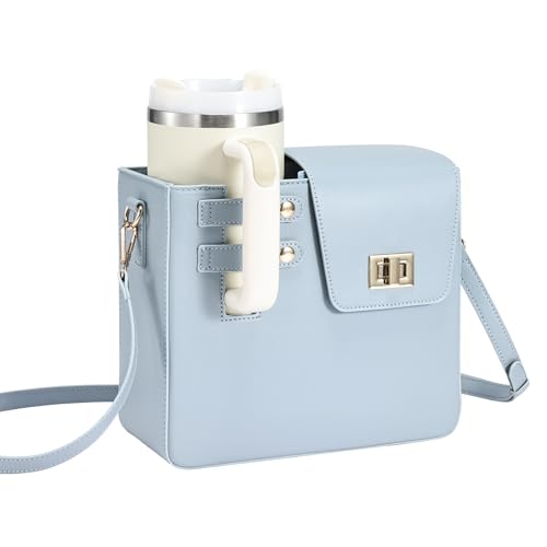 Outdoor Portable Crossbody Water Cup Purse Bag Water Bottle Carrier Bag with Phone Pocket Tumbler Carrier with Strap - color: Baby Blue