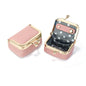 Genuine Leather Mini Jewelry Box Coin Purse for Women,Solid Color Kiss Lock Jewelry Case Organizer,Mini Travel Ring Box - color: Pink