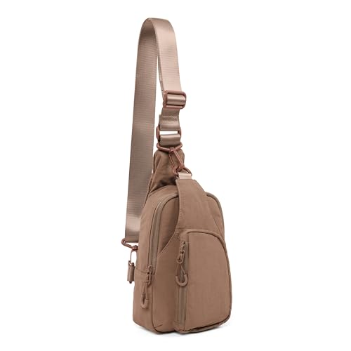 ODODOS Sling Bag with Adjustable Straps Crossbody Chest Bag Lightweight Backpack for Casual Traveling Hiking - color: Brown