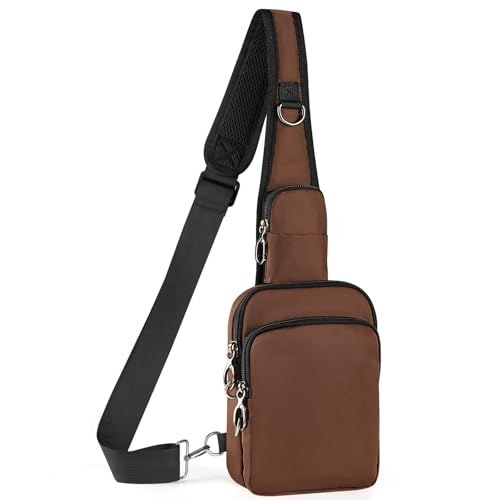 BROADREAM Sling Bag, Crossbody Bag with Anti-Theft Lock Zipper, RFID Blocking & Water Resistant for Travel Work Sport - color: Brown