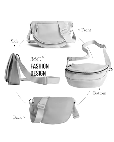 Crescent Bag for Women and Men, Fashion Medium Nylon Folding Crescent Moon Bag Single Shoulder Bag with Adjustable Strap - color: Light Grey