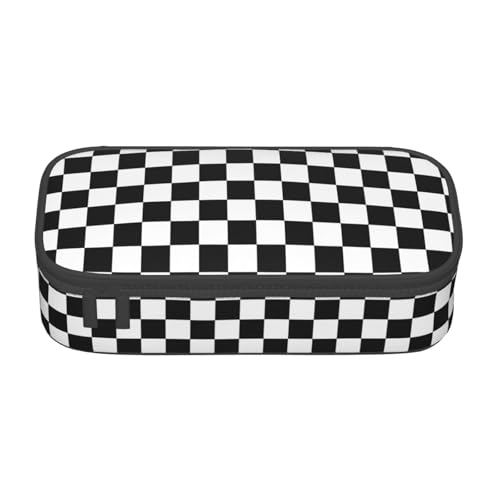 Perinsto Black And White Checkered Pencil Case Big Capacity Multi Compartment Stationery Box Racing Checkerboard Pencil Pouch Holder Desk Organizer For School Office Home - color: Black And White Checkered
