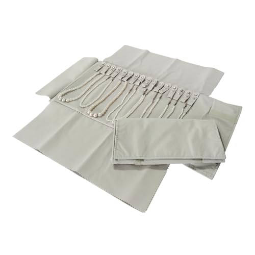 Jewelry Roll Organizer for 16 Necklaces 55cm x 29cm Necklace Organizer Ideal for Travel and Storage (Beige) - color: Beige