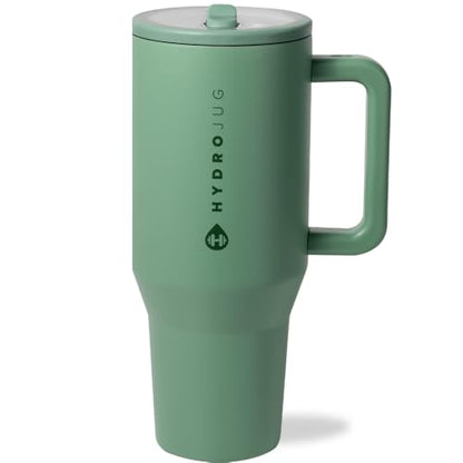 HydroJug Traveler - 40 oz Water Bottle with Handle & Flip Straw - Fits in Cup Holder, Leak Resistant Tumbler-Reusable Insulated Stainless Steel & Rubber Base - Gifts for Women & Men, Sage - color: Sage, size: 40oz