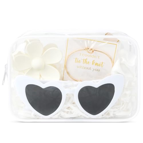 DEEKA 5 Pcs Bridesmaid Proposal Bag Set Gift Clear Makeup Toiletry Bag Bachelorette Party Favors Sunglasses Flower Claw Clips Scrunchies Knot Bracelets Bridal Wedding Party Gifts (White) - color: White(Flower Claw Clip), size: 1 Set