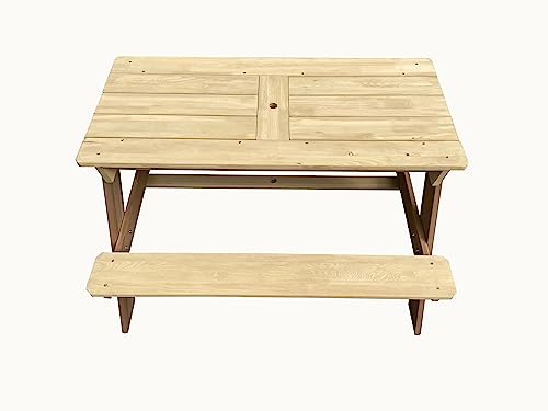 BTExpert Kids 3-in-1 Sand Water Activity Table Wooden Outdoor Convertible Picnic Table Bench Adjustable Umbrella Removable Top 2 Play Boxes Toy Set 37 x 35 in - color: Clear, size: 37 x 35 in