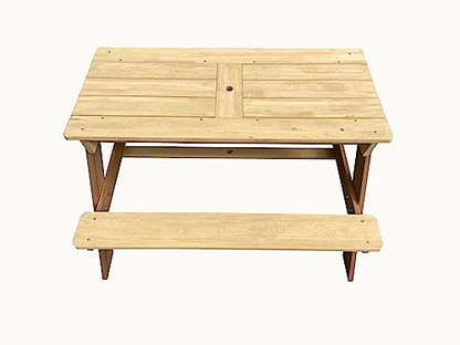 BTExpert Kids 3-in-1 Sand Water Activity Table Wooden Outdoor Convertible Picnic Table Bench Adjustable Umbrella Removable Top 2 Play Boxes Toy Set 37 x 35 in - color: Clear, size: 37 x 35 in