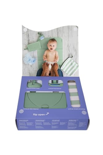 Ubbi On-the-Go Diapering Gift Set, Includes Changing Mat and Bag, Wipes Dispenser, Pacifier Holder and Bag Dispenser, Newborn Essentials, Sage - size: One Size, style: Sage Diaper Gift Set