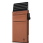 TOYFID Slim Wallet for Men - Pop Up Card Holder Wallet,Minimalist Business Wallet,Credit Card Wallet with Money Pocket,Metal Card Case Wallet,RFID Blocking,Can Hold 6 Credit Cards - color: brown B