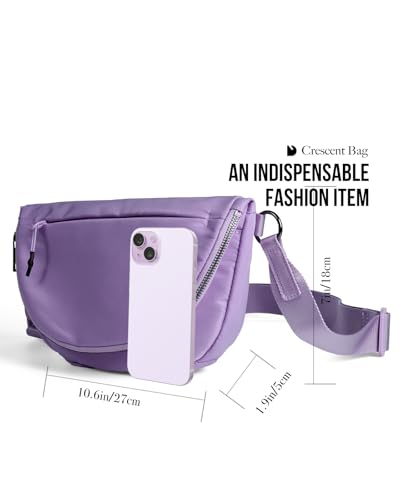 Crescent Bag for Women and Men, Fashion Medium Nylon Folding Crescent Moon Bag Single Shoulder Bag with Adjustable Strap - color: Dark Purple