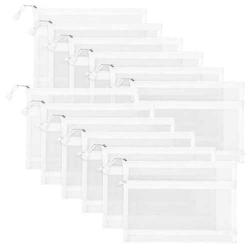 12 Pieces Zipper Nylon Mesh Pouch, Mesh Cosmetic Bags Makeup Bags Pencil Case, Multipurpose Travel Bags for Cosmetic School Office Supplies and Travel Accessories (2 Layers-White, A5) - color: 2 Layers-White, size: A5