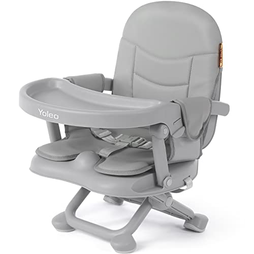 YOLEO Baby High Chair Booster Seat for Dining Table, Foldable High Chairs with Adjustable Heights, Travel Booster Seat with Removable Tray - color: Grey, size: With Cushion