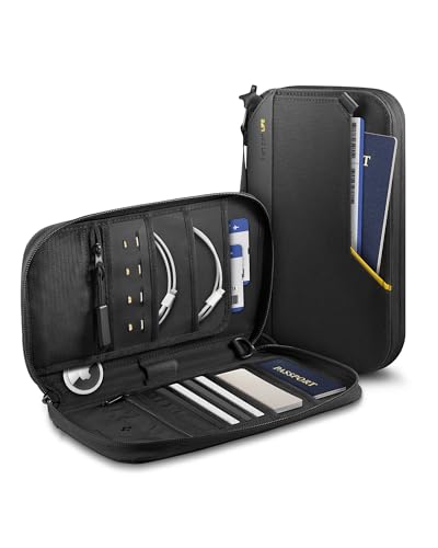 Spigen Life for Passport Card Cover Holder with RFID Blocking Technology Wallet Travel Documents Organizer Protector Accessories, SIM Card Pin Included - color: Black - Family Size