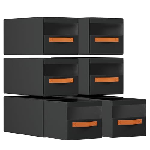 DIMJ Closet Organizers and Storage - Fabric Bins with Drawers for Closet Foldable Clothes Organizers with Clear Window, Stackable Storage Drawers Units for Hat, 6-Pack, Black - color: Black, size: ML - 6 Pack