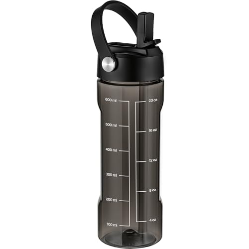 GOPPUS 20oz Clear Water Bottle with Flip Straw, Lightweight, Leakproof, Easy Carry and BPA-Free, Tritan Water Bottlefor Sport, Travel, Outside (Black) - color: Black, size: 20 Ounces