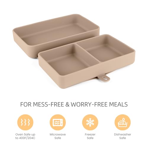 Silicone Baby Plate, Foldable & Compact Food Grade Silicone Plates, Foldable Toddler Travel Essential with Suction for Toddlers (Almond Butter) - color: Almond Butter