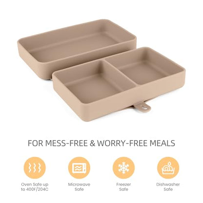 Silicone Baby Plate, Foldable & Compact Food Grade Silicone Plates, Foldable Toddler Travel Essential with Suction for Toddlers (Almond Butter) - color: Almond Butter