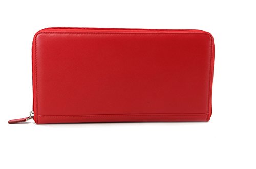 Zip-Around Passport Wallet Executive Unisex Leather Boarding Pass Holder (Red) - color: Red