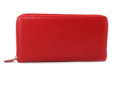 Zip-Around Passport Wallet Executive Unisex Leather Boarding Pass Holder (Red) - color: Red