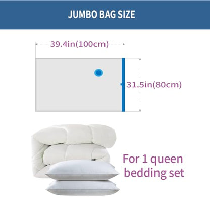 7 Pack Jumbo Space Saver Vacuum Storage Bags | Vacuum Sealed Compression Bags With Hand Pump, Space Saving For Bedding, Clothing, Moving, Blankets, Comforters and Pillows - size: 7-Jumbo