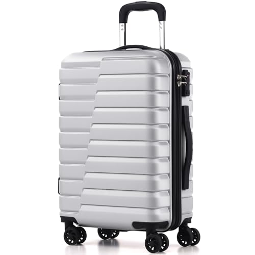 Coolife Carry On Luggage Airline Approved with Wheels Hard Shell Suitcase Spinner TSA Lock Telescopic Handle 20-inch,Silver - color: sliver, size: Small(20in)