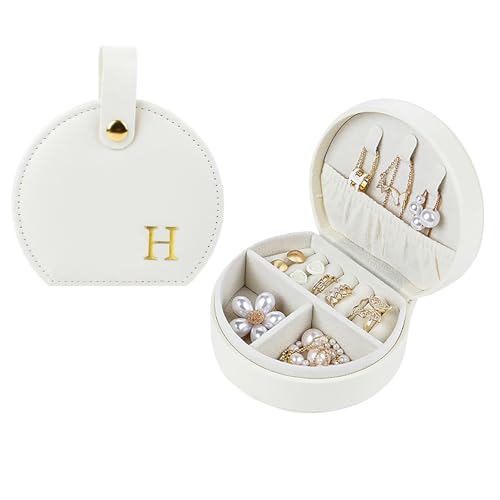 Travel Jewelry Case,Personalized Jewelry Box,Elegant Half-Moon Design with Personalized Golden Initial Case,Personalized Gifts for Women,Jewelry organizer;Personalized Gifts for Women or Friends(H) - style: H
