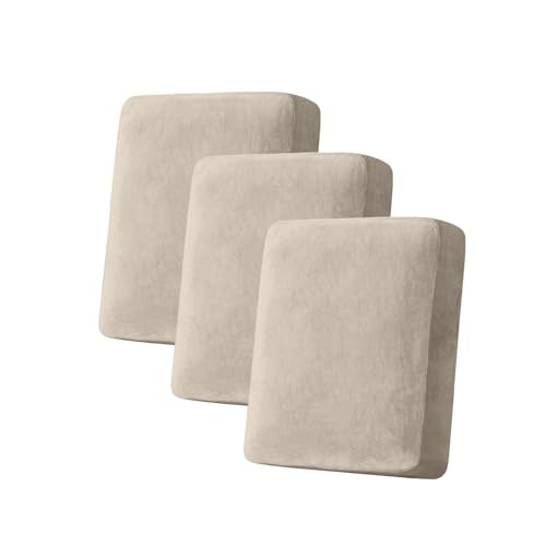 Couch Cover Stretch Velvet Sofa Cushion Cover 3-Piece - Elastic Washable Slipcover for Seat or Backrest, Couch Seat Covers for Sofas (Taupe) - color: Taupe, size: 3PC Seater or Backrest