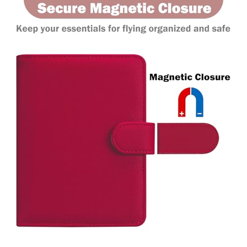HOTCOOL Passport Holder Travel Essentials Airplane & Cruise Essentials Ship Leather Wallet Cover Case RFID Blocking Women & Men Vacation Travel Accessories Gifts Deals, Litchi - Hot Pink - color: A Litchi Pink