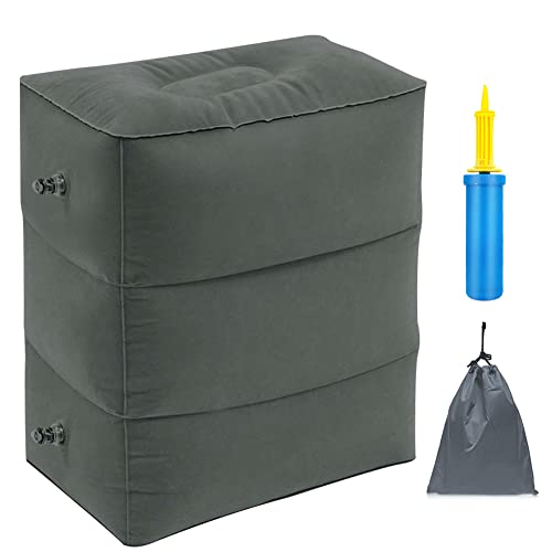 Travel Foot Rest Pillow, Portable Inflatable with Double Hand Pump Adjustable Three Layers Height Pillow for Foot Rest on Airplanes,Cars,Buses,Trains,Office Kids to Sleep on Long Flights (Dark Gray) - color: Dark Gray