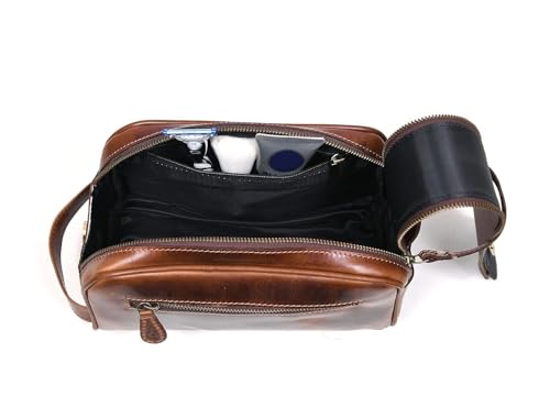 10" Premium Leather Toiletry Travel Pouch With Waterproof Lining | King-Size Handcrafted Vintage Dopp kit By Aaron Leather Goods (Espresso) - color: Espresso
