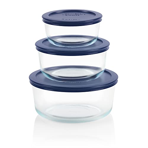 Pyrex Simply Store (3-Pack) Glass Food Storage Containers Set, (2, 4 & 7 Cup) Meal Prep Containers With Plastic BPA-Free Lids, Dishwasher & Microwave Safe