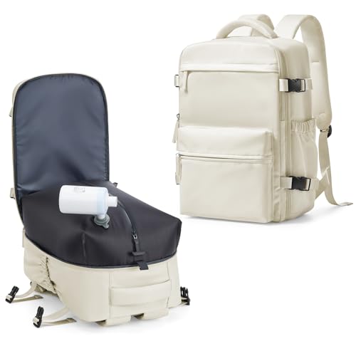 Vacuum Seal Backpack for Clothing Travel with Air Pump Waterproof Laptop Carry On Backpack Personal item Travel Essentials Compression Space Saver Bags Storage with Vacuum System Women Beige - color: Beige（with Electric Pump）