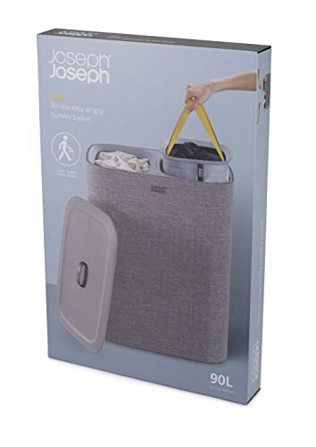 Joseph Joseph Tota 90 liter/23.8 gallon Laundry Hamper Separation Basket with lid, 2 Removable Washing Bags with Handles - Gray - color: Gray, style: Dual Compartment 90L