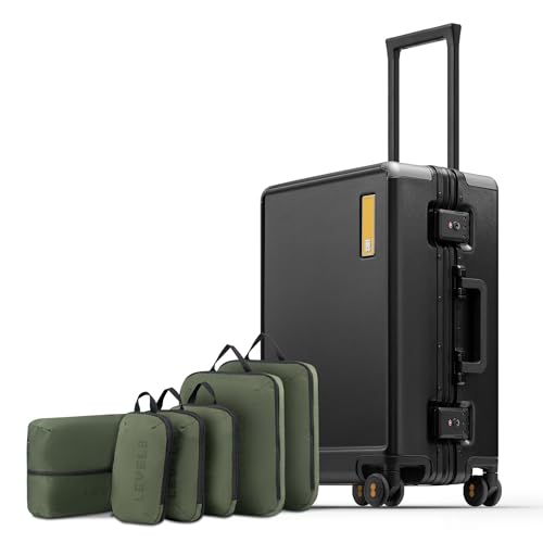 LEVEL8 Zipperless Carry On Suitcase Airline Approved with Aluminum Frame, Hard Shell Luggage with Spinner Wheels, Metal Travel Luggage, 20 Inch, Black - color: Black, size: Carry-On 20 Inch (With 6PC Organizers)