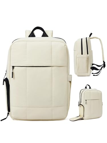 CLUCI Lightweight Travel Backpack Carry on Flight Approved, Puffy Gym Backpack with Shoe Compartment, Personal Item Travel Bag, 15.6 inch Laptop Backpack for Weekender Business - color: Soft White