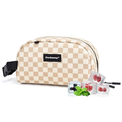 Cerbonny Small Cooler Bag, Freezable Lunch Bag for Kids & Adults, Small Insulated Bag,Portable Mini Snack Bag for Work, School, Travel,Khaki Checkered - color: Khaki Checkered