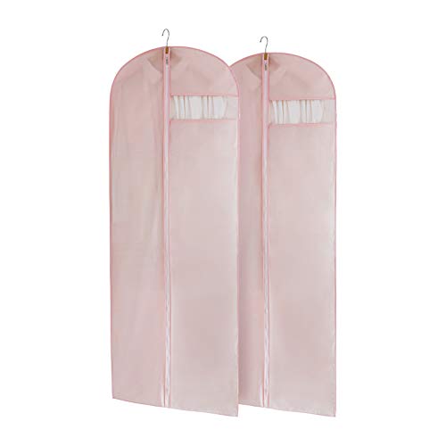 MARMINS Pink Dress Bags for Gowns Long, 65'' Long Dress Clear Garment Bag(Set of 2, 23.3'' X 65'') - size: 23.3" x 65" 2 Pack Pink